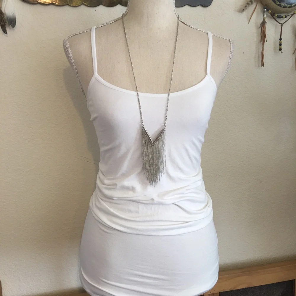 Silver tone v shape tassel chain necklace